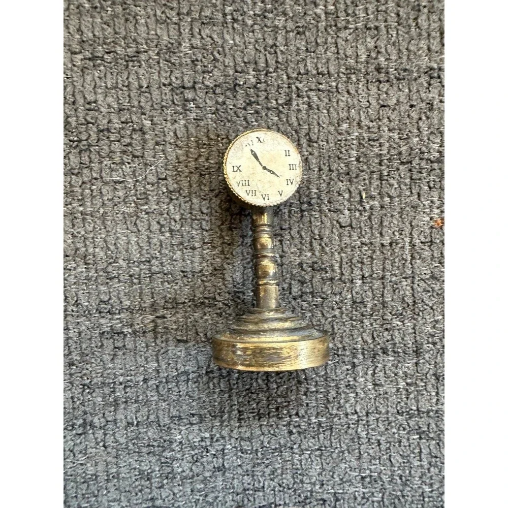 Vintage Dollhouse Accessory Rustic Brass Mini Clock Aged Patina Tarnished Charm
